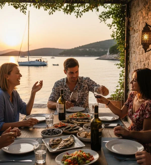 Taverne-Segeltoern Abendessen in einer Konoba Taverna